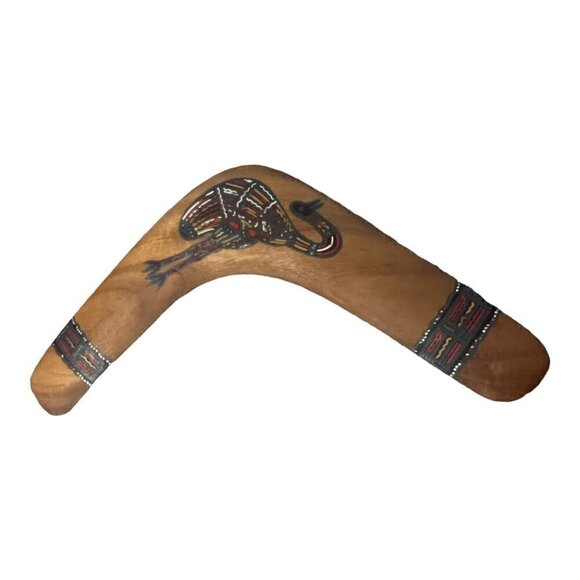 Wooden Boomerang Hand Crafted Australian Aboriginal Artwork Bird Native Turkey - Picture 1 of 4